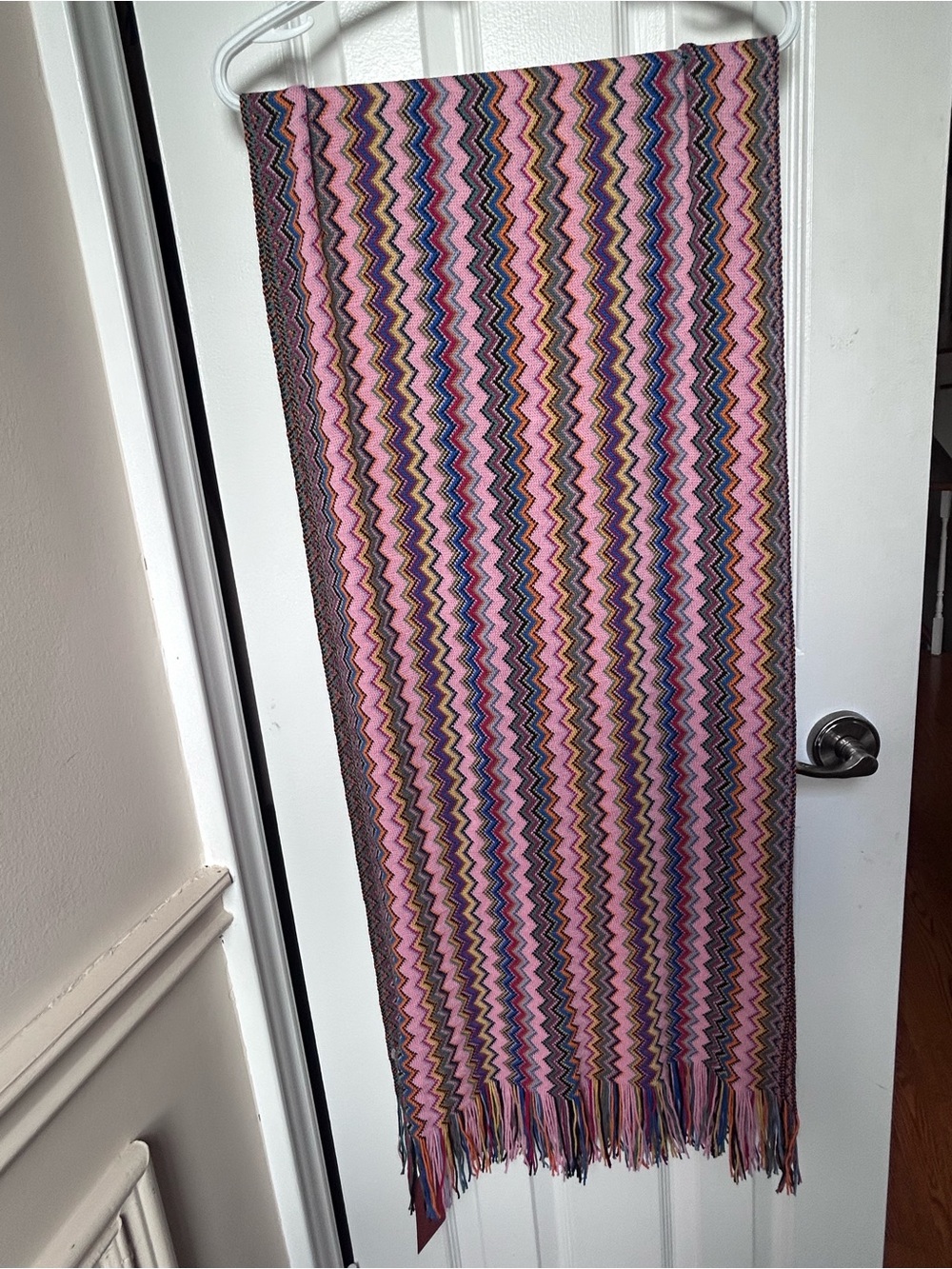Missoni Pink Multicolour Zigzag Fringe Wool Blend Scarf